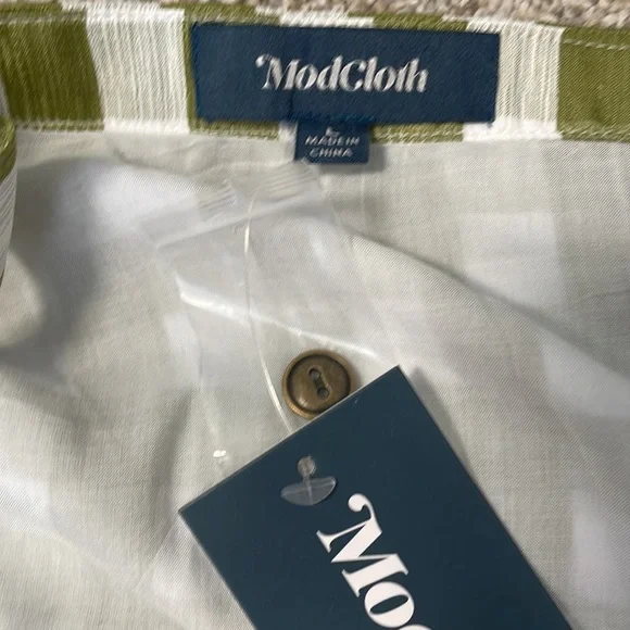 NWT ModCloth Past But Not Least Green Belted Gingham Dress SZ L - Picture 12 of 14